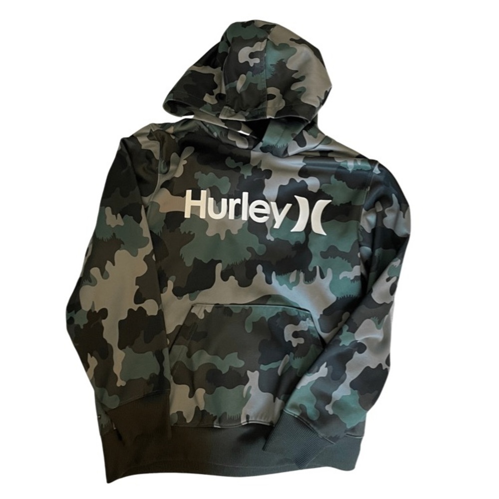 Hurley Green Camo Hoodie - Boys Size M - EUC